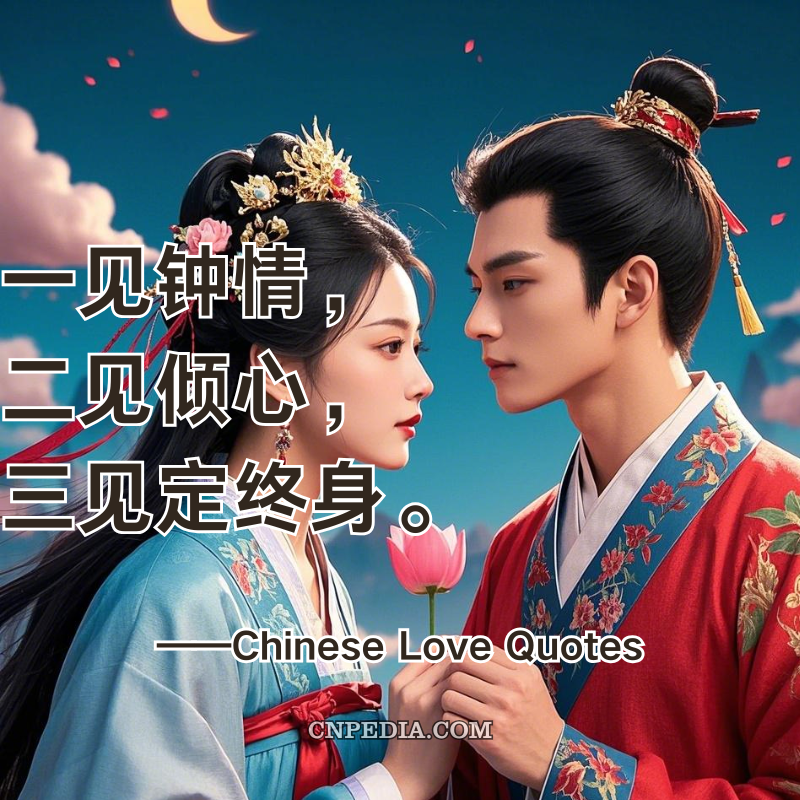 100 Chinese Love Quotes From Confucius to Couples Therapy - 一见钟情，二见倾心，三见定终身。Love at first sight, captivation at second, lifelong commitment at third.