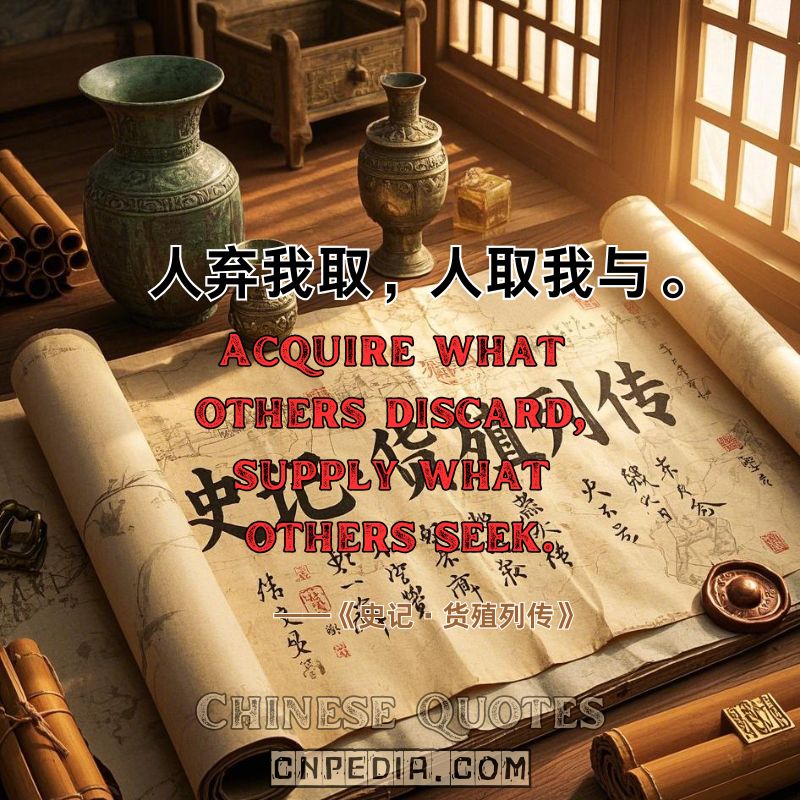 Acquire what others discard; supply what others seek.（人弃我取，人取我与。）——Records of the Grand Historian Biographies of the Money-makers