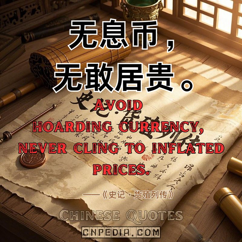 Avoid hoarding currency; never cling to inflated prices.（无息币，无敢居贵。）——Records of the Grand Historian Biographies of the Money-makers