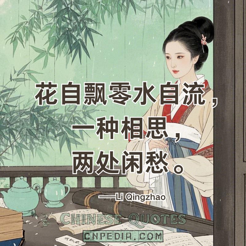 https://www.cnpedia.com/wp-content/uploads/2025/03/Flowers-drift-water-flows%E2%80%94one-shared-longing-two-distant-sorrows.%E2%80%94%E2%80%94Li-Qingzhao%EF%BC%88%E8%8A%B1%E8%87%AA%E9%A3%98%E9%9B%B6%E6%B0%B4%E8%87%AA%E6%B5%81%EF%BC%8C%E4%B8%80%E7%A7%8D%E7%9B%B8%E6%80%9D%EF%BC%8C%E4%B8%A4%E5%A4%84%E9%97%B2%E6%84%81%E3%80%82%EF%BC%89.jpg