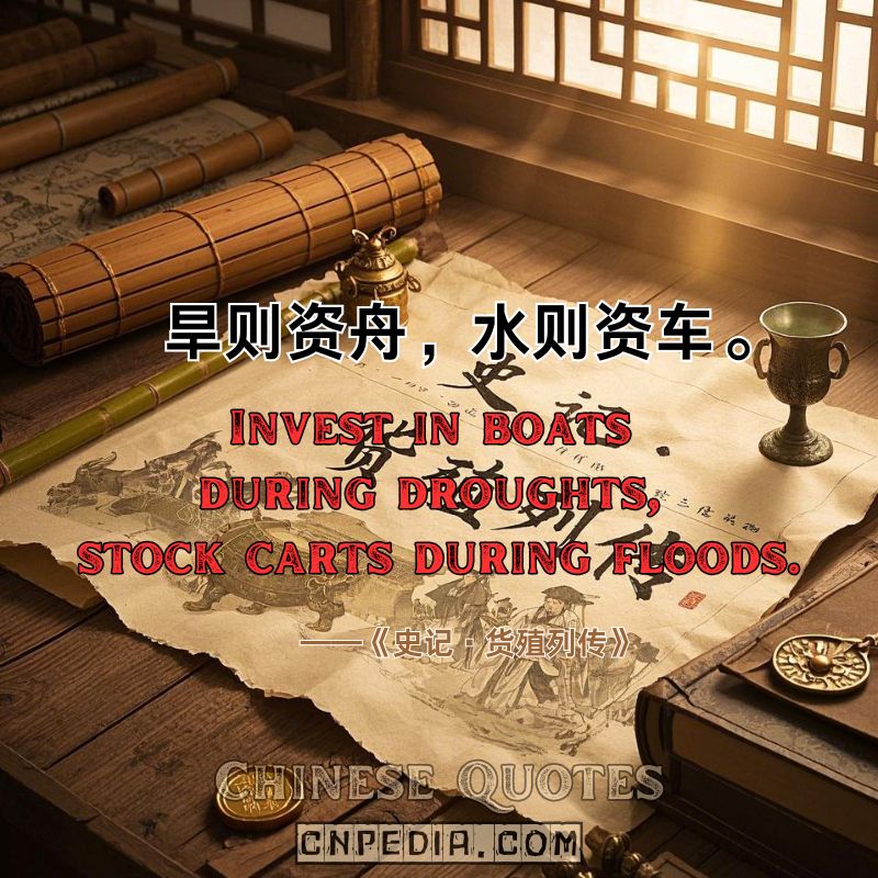 Invest in boats during droughts; stock carts during floods.——Records of the Grand Historian（旱则资舟，水则资车。）
