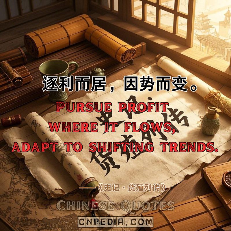 Pursue profit where it flows; adapt to shifting trends.（逐利而居，因势而变。）——Records of the Grand Historian Biographies of the Money-makers